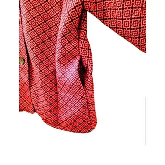 DAMEE INC Orange Black Floral Print Swing Jacket Sz XL 3/4 Sleeves Button Up - Picture 4 of 8